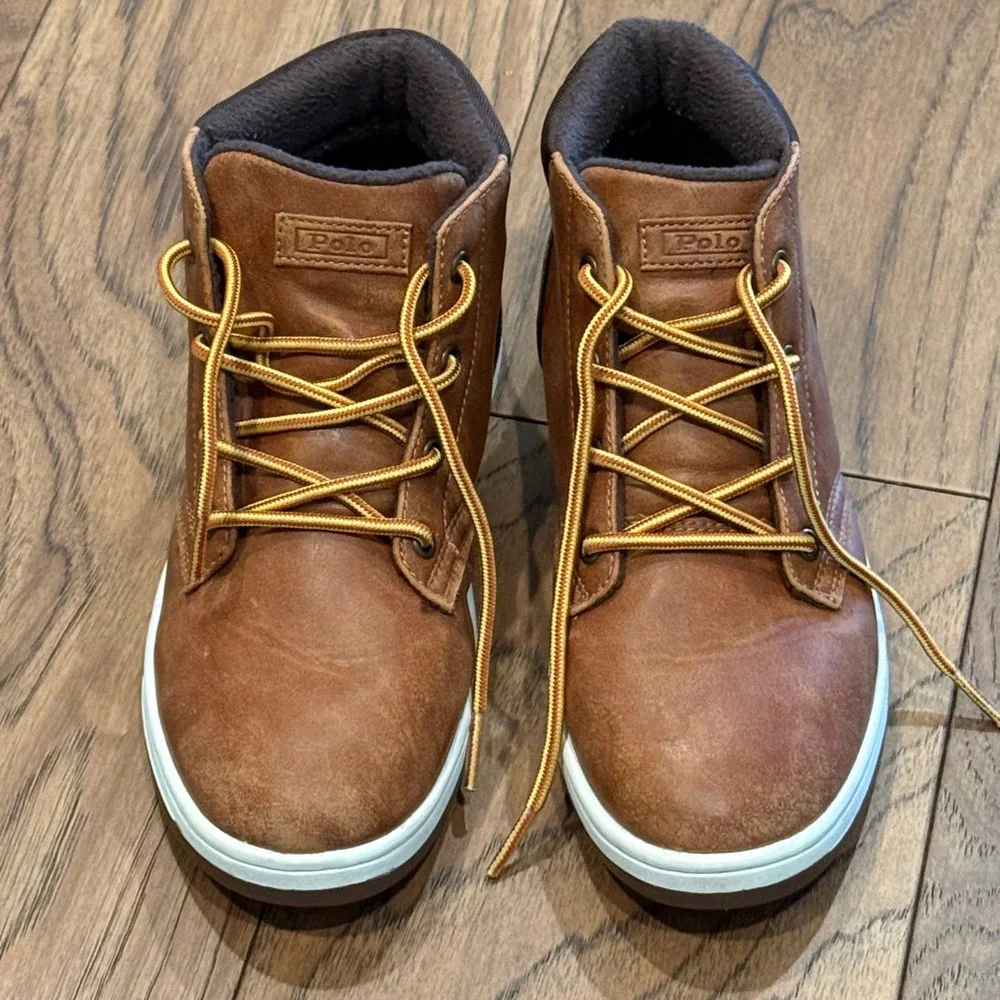 Polo Ralph Lauren Kids Court Sneaker Boot Tan Brown Mid Top Size 3Y